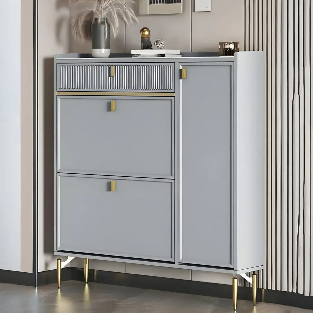 Meuble à chaussures d'entrée en bois blanc cassé avec 2 tiroirs