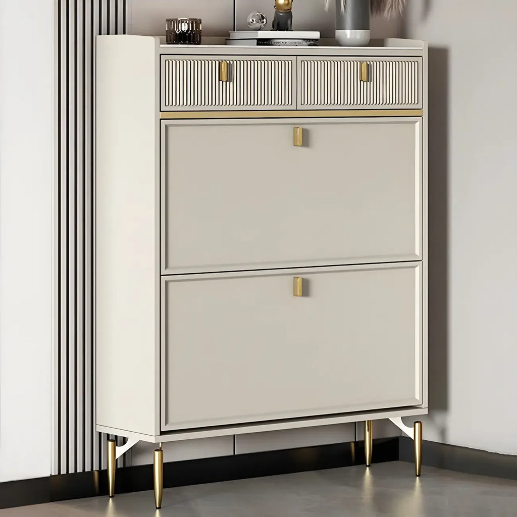 Meuble à chaussures d'entrée en bois blanc cassé avec 2 tiroirs