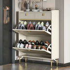 Meuble à chaussures d'entrée en bois blanc cassé avec 2 tiroirs