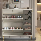 Meuble à chaussures d'entrée en bois blanc cassé avec 2 tiroirs