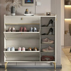 Meuble à chaussures d'entrée en bois blanc cassé avec 2 tiroirs