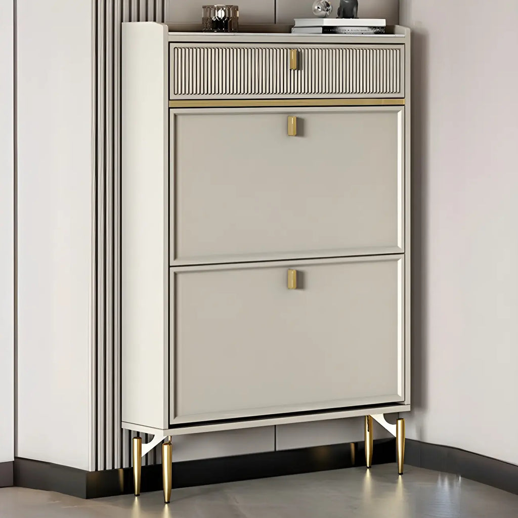 Meuble à chaussures d'entrée en bois blanc cassé avec 2 tiroirs