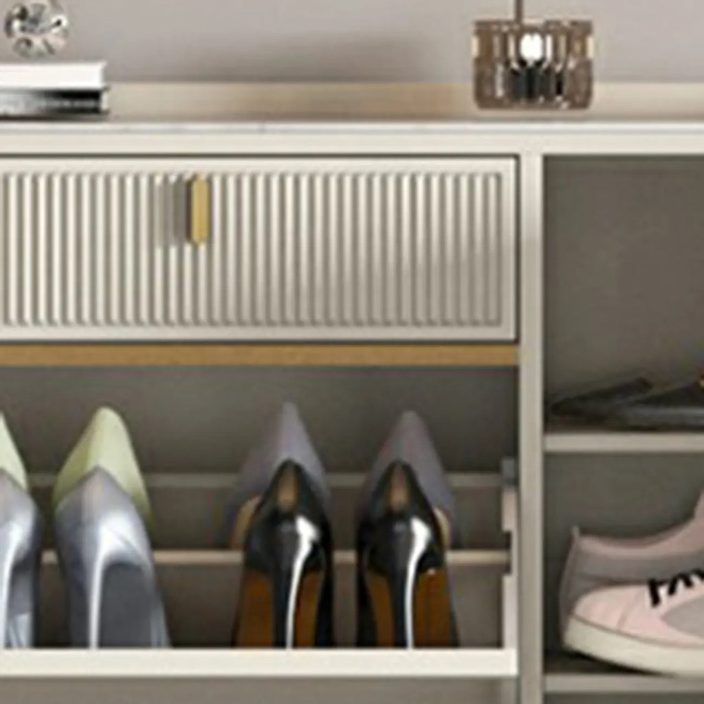 Meuble à chaussures d'entrée en bois blanc cassé avec 2 tiroirs