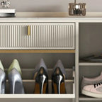 Meuble à chaussures d'entrée en bois blanc cassé avec 2 tiroirs