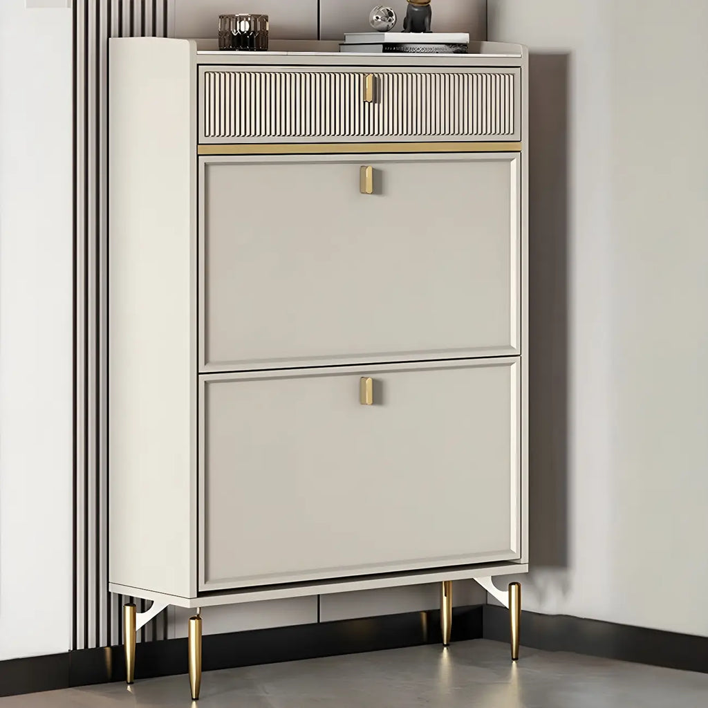 Meuble à chaussures d'entrée en bois blanc cassé avec 2 tiroirs