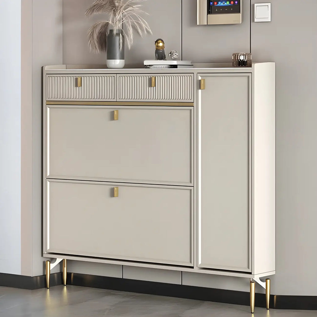 Meuble à chaussures d'entrée en bois blanc cassé avec 2 tiroirs