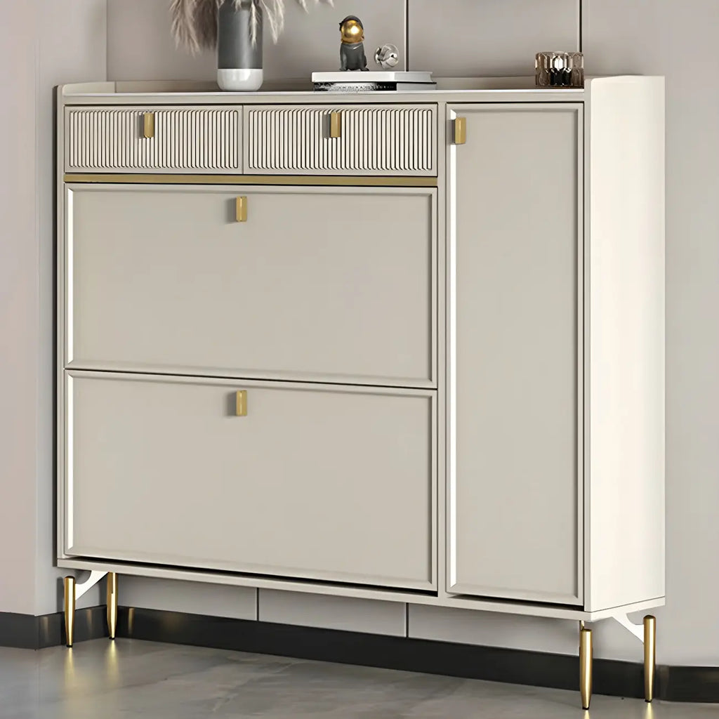 Meuble à chaussures d'entrée en bois blanc cassé avec 2 tiroirs