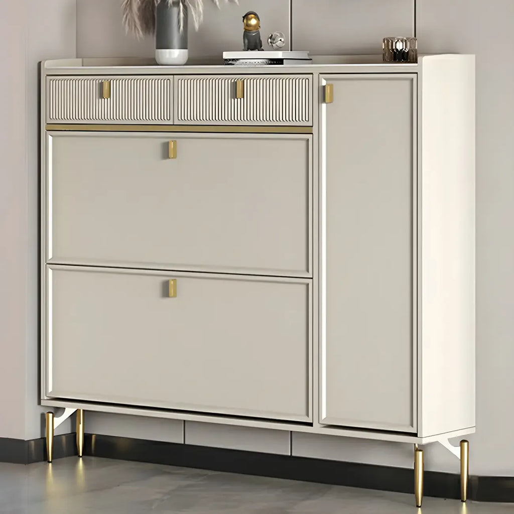 Meuble à chaussures d'entrée en bois blanc cassé avec 2 tiroirs