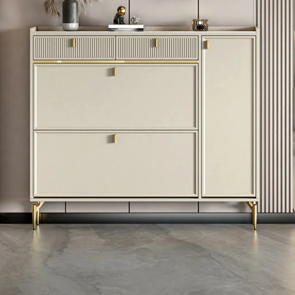 Meuble à chaussures d'entrée en bois blanc cassé avec 2 tiroirs