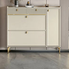 Meuble à chaussures d'entrée en bois blanc cassé avec 2 tiroirs