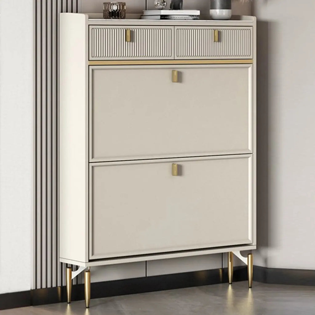 Meuble à chaussures d'entrée en bois blanc cassé avec 2 tiroirs