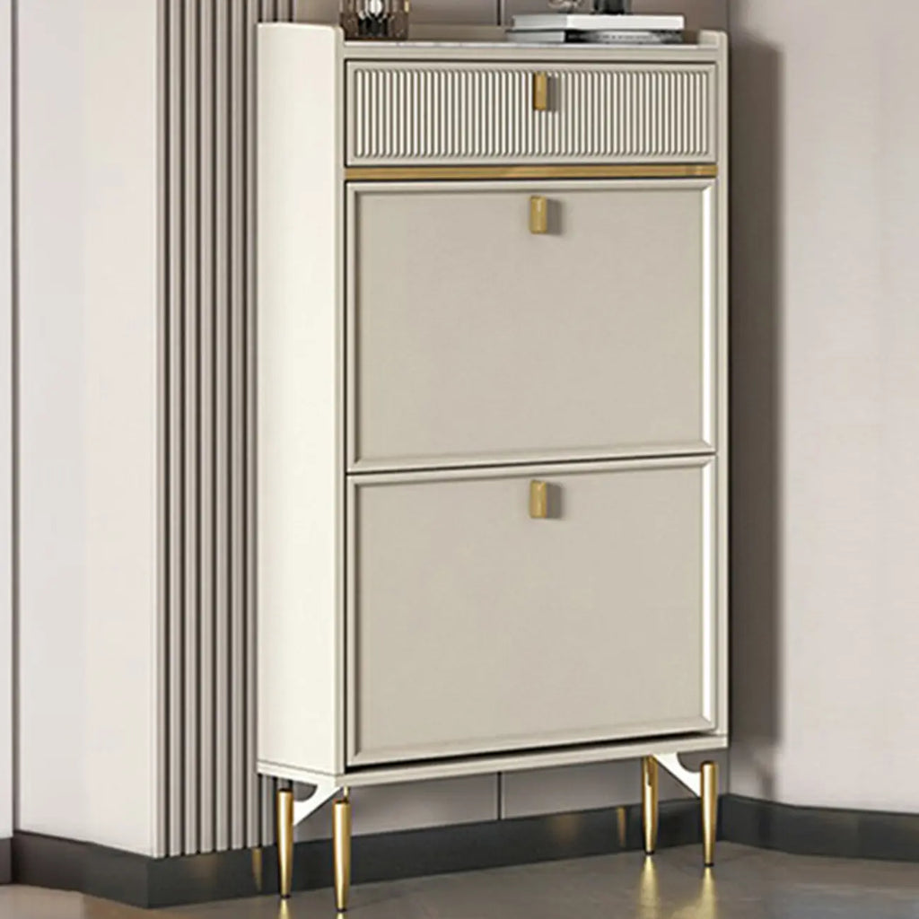 Meuble à chaussures d'entrée en bois blanc cassé avec 2 tiroirs