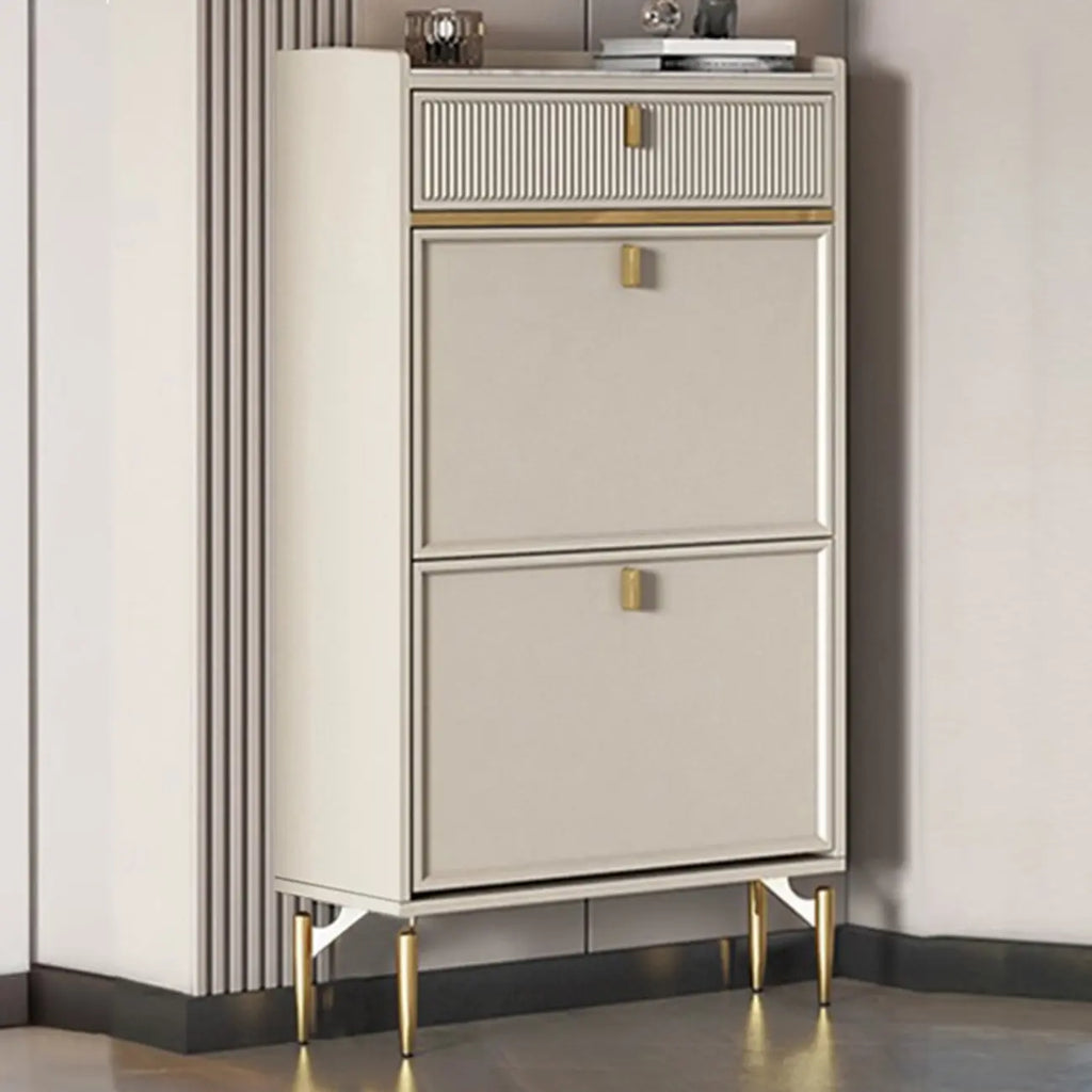 Meuble à chaussures d'entrée en bois blanc cassé avec 2 tiroirs