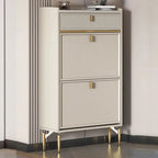 Meuble à chaussures d'entrée en bois blanc cassé avec 2 tiroirs