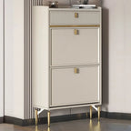 Meuble à chaussures d'entrée en bois blanc cassé avec 2 tiroirs