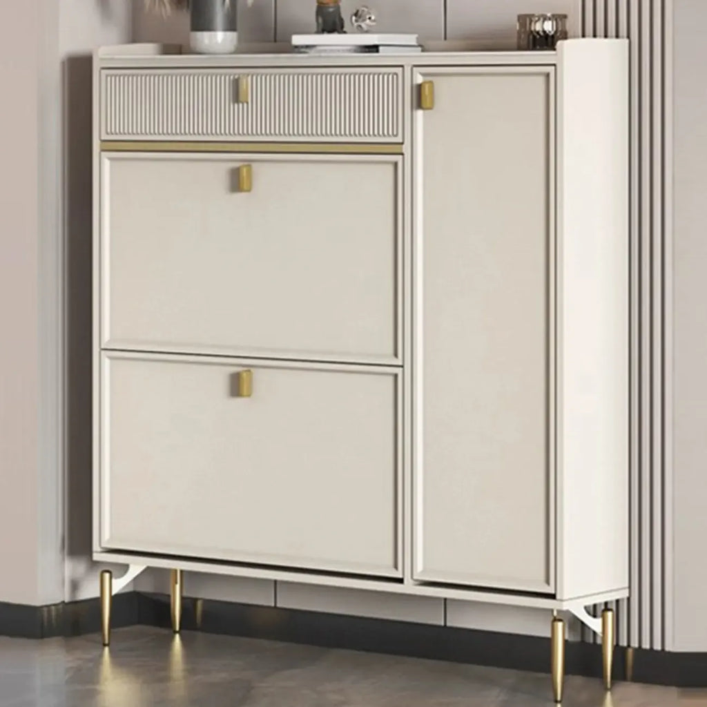 Meuble à chaussures d'entrée en bois blanc cassé avec 2 tiroirs