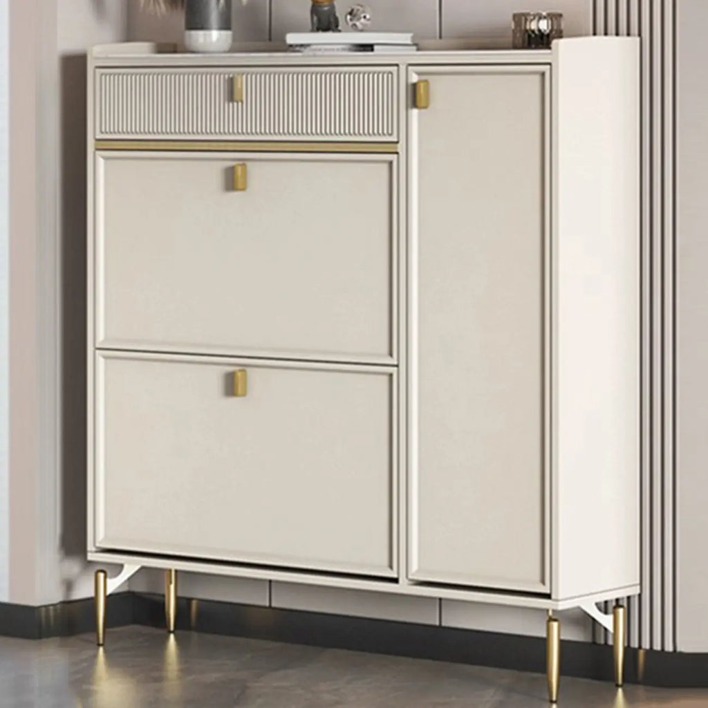 Meuble à chaussures d'entrée en bois blanc cassé avec 2 tiroirs
