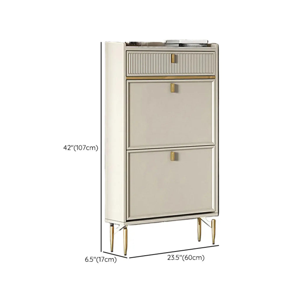 Meuble à chaussures d'entrée en bois blanc cassé avec 2 tiroirs