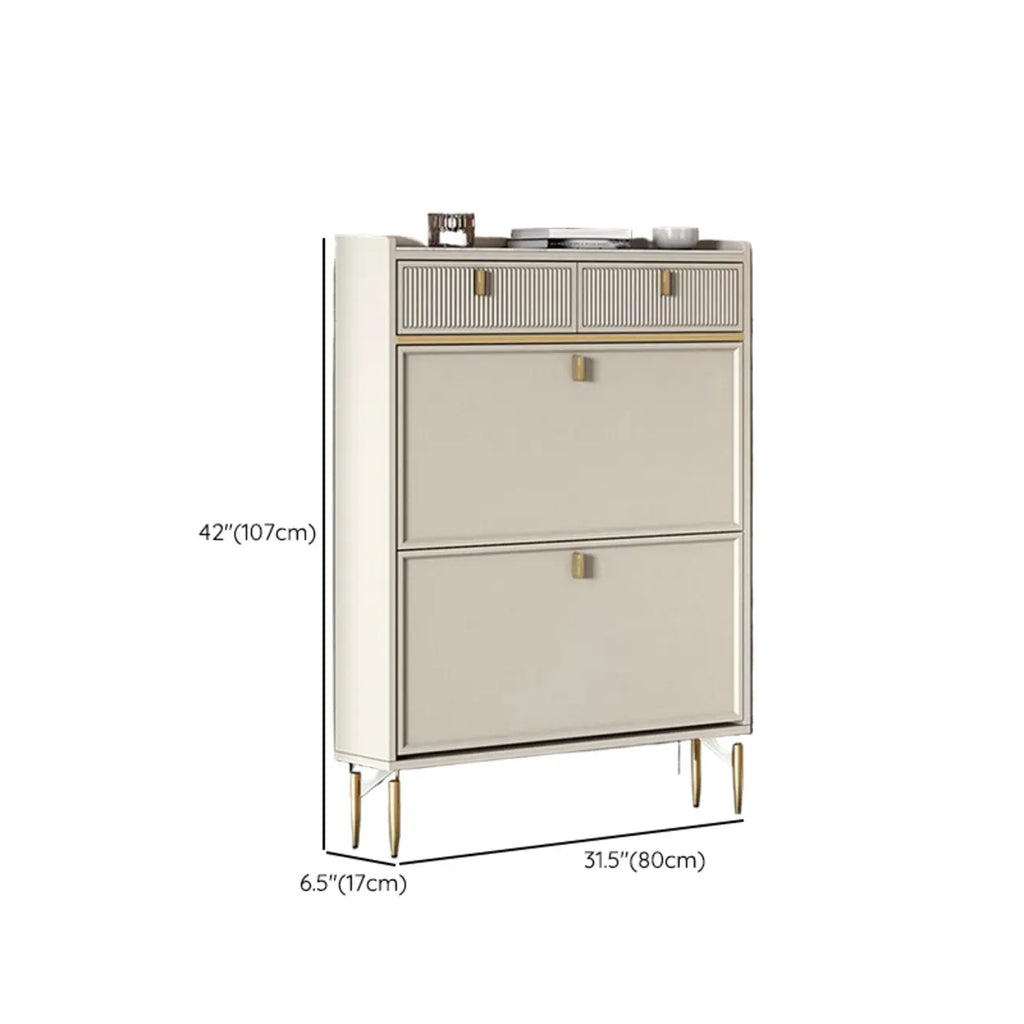 Meuble à chaussures d'entrée en bois blanc cassé avec 2 tiroirs