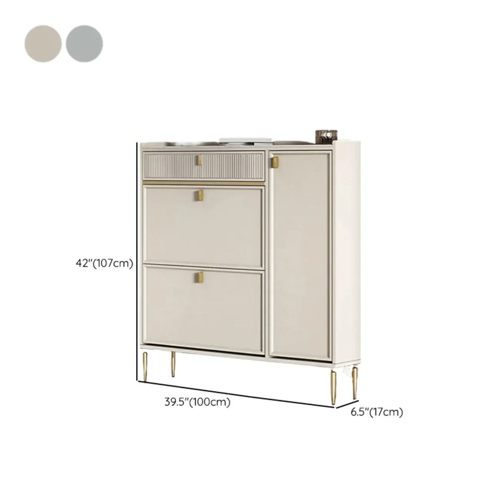 Meuble à chaussures d'entrée en bois blanc cassé avec 2 tiroirs