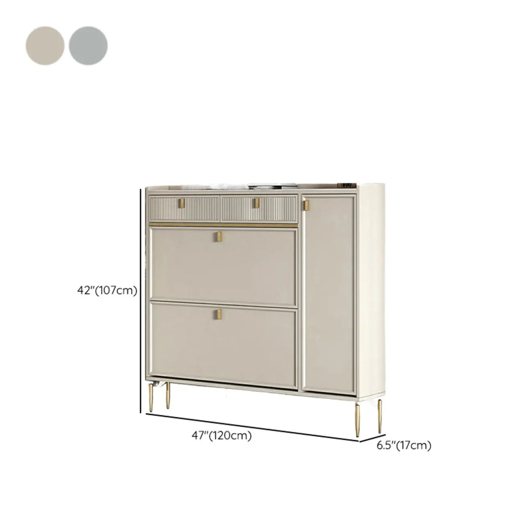 Meuble à chaussures d'entrée en bois blanc cassé avec 2 tiroirs