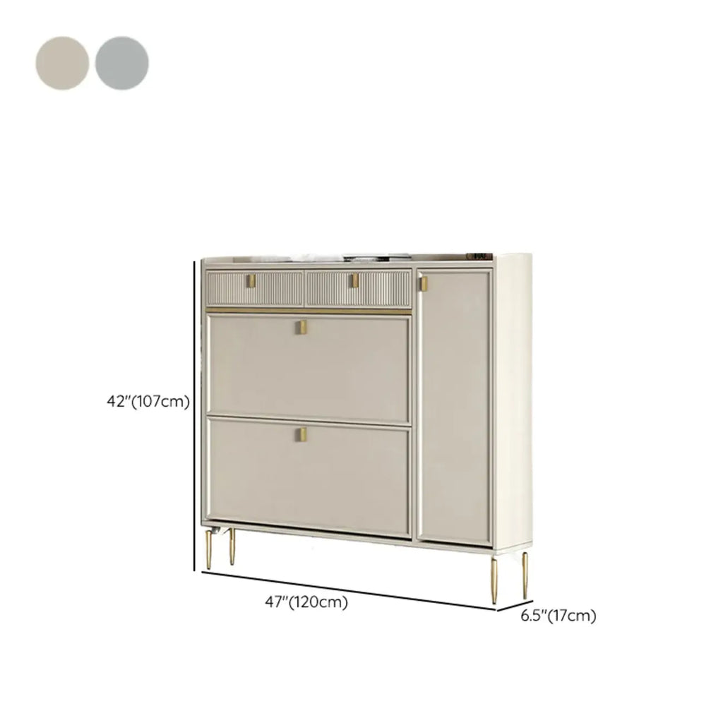Meuble à chaussures d'entrée en bois blanc cassé avec 2 tiroirs