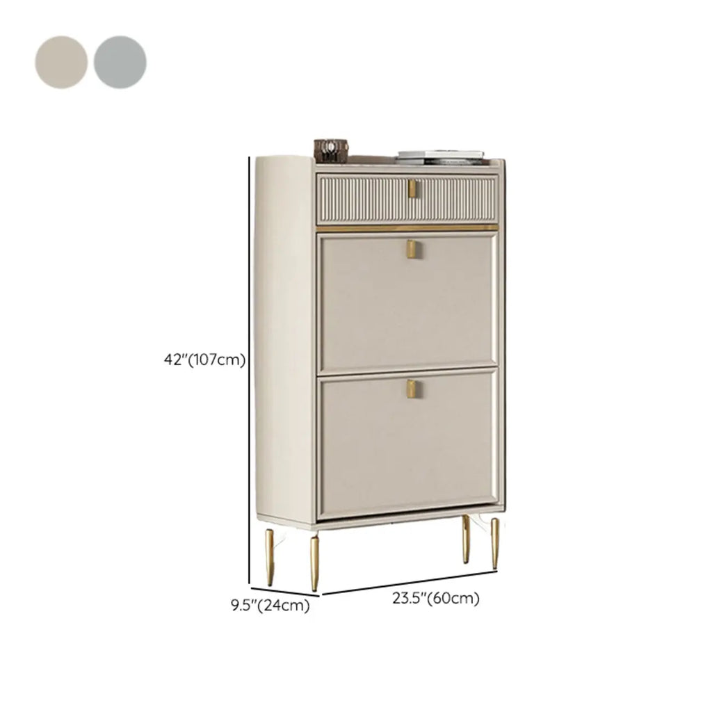 Meuble à chaussures d'entrée en bois blanc cassé avec 2 tiroirs