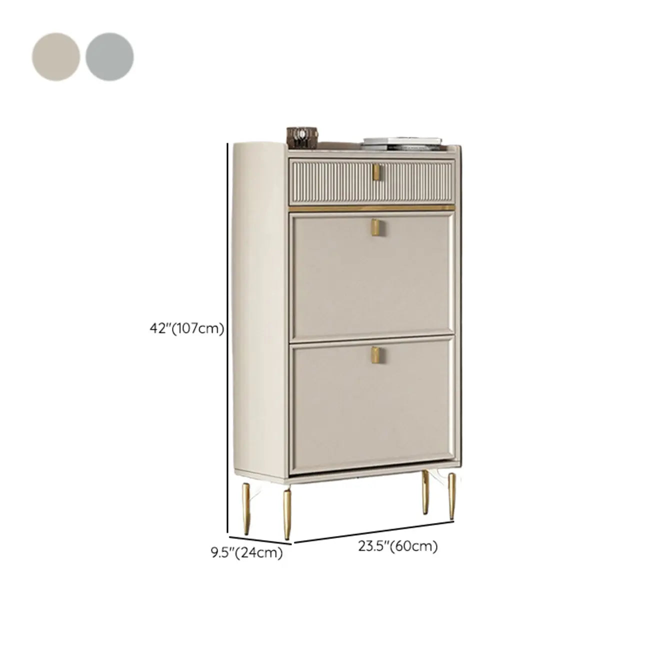 Meuble à chaussures d'entrée en bois blanc cassé avec 2 tiroirs