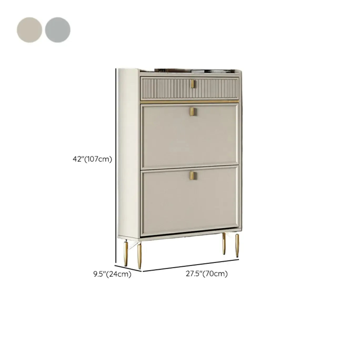 Meuble à chaussures d'entrée en bois blanc cassé avec 2 tiroirs