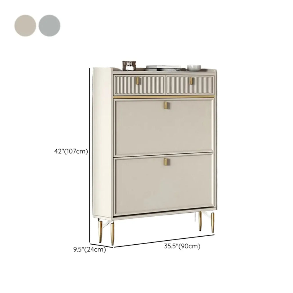 Meuble à chaussures d'entrée en bois blanc cassé avec 2 tiroirs