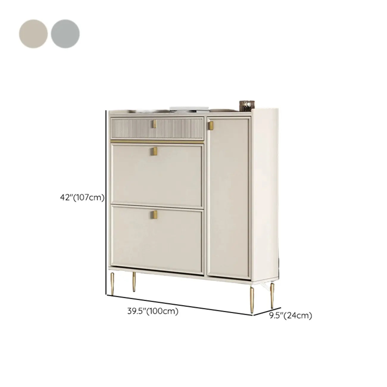 Meuble à chaussures d'entrée en bois blanc cassé avec 2 tiroirs