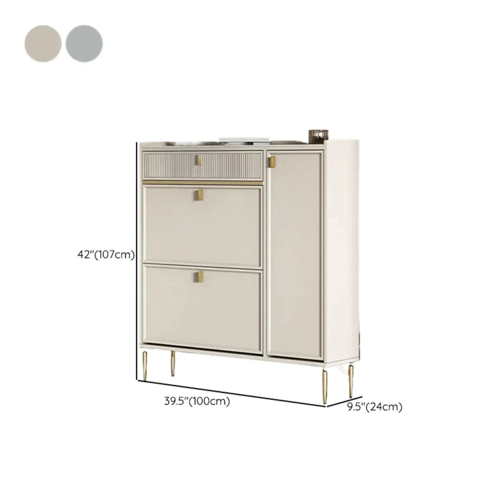 Meuble à chaussures d'entrée en bois blanc cassé avec 2 tiroirs