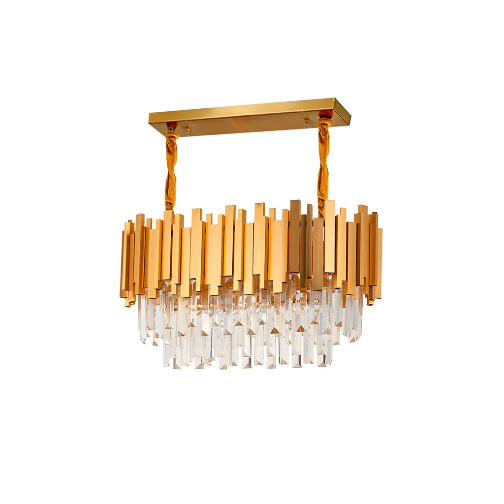 Lampada a sospensione a isola a 3 livelli con cristalli arancioni e LED per cucina