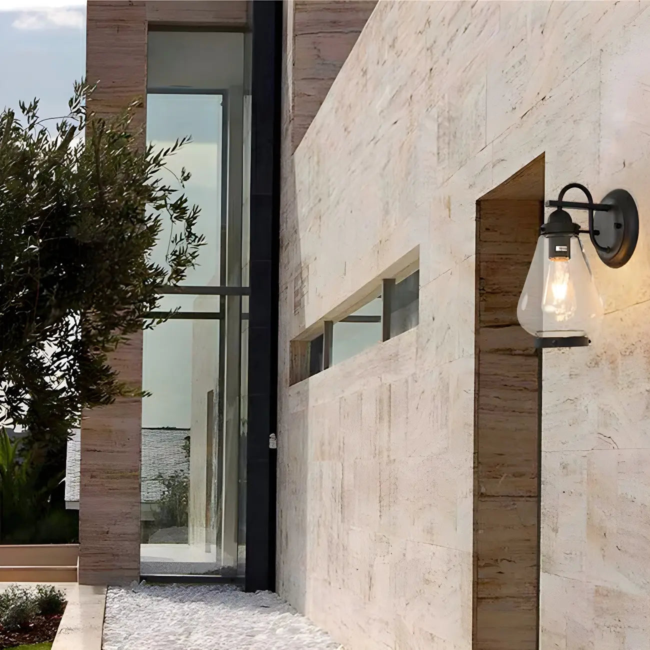Lanterne moderne en verre transparent, applique murale extérieure à LED