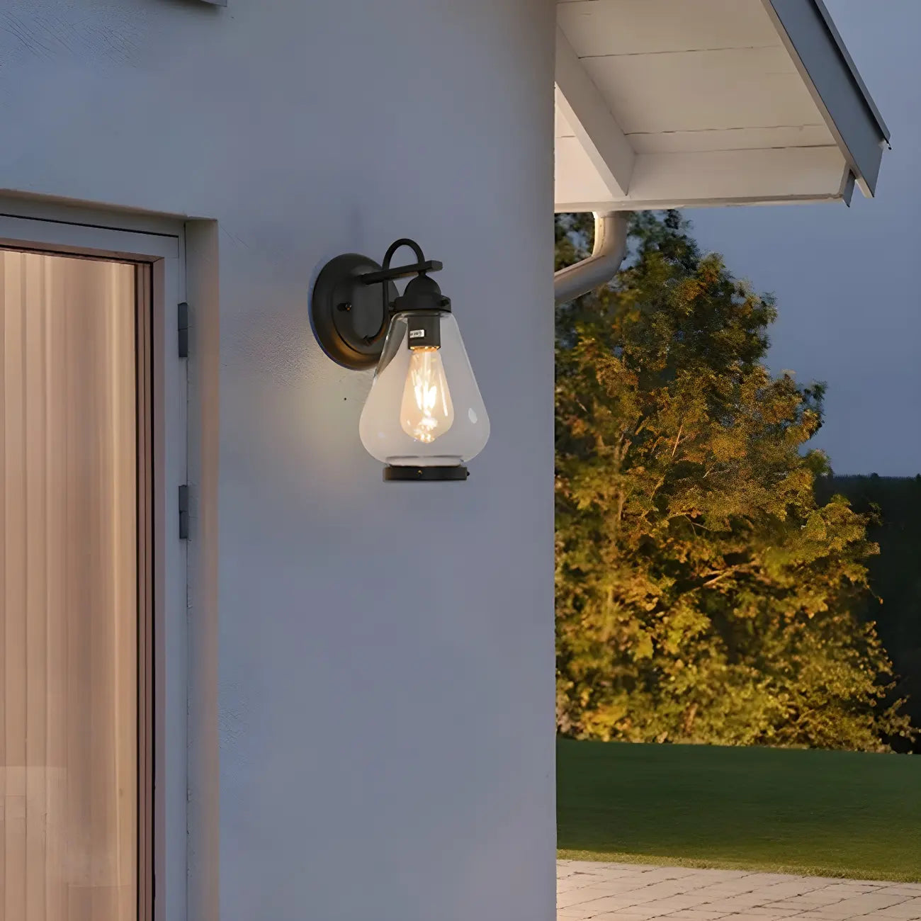 Lanterne moderne en verre transparent, applique murale extérieure à LED