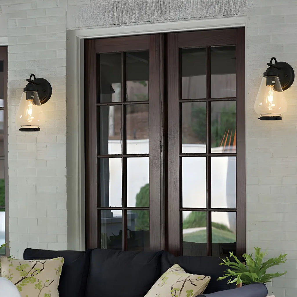 Lanterne moderne en verre transparent, applique murale extérieure à LED