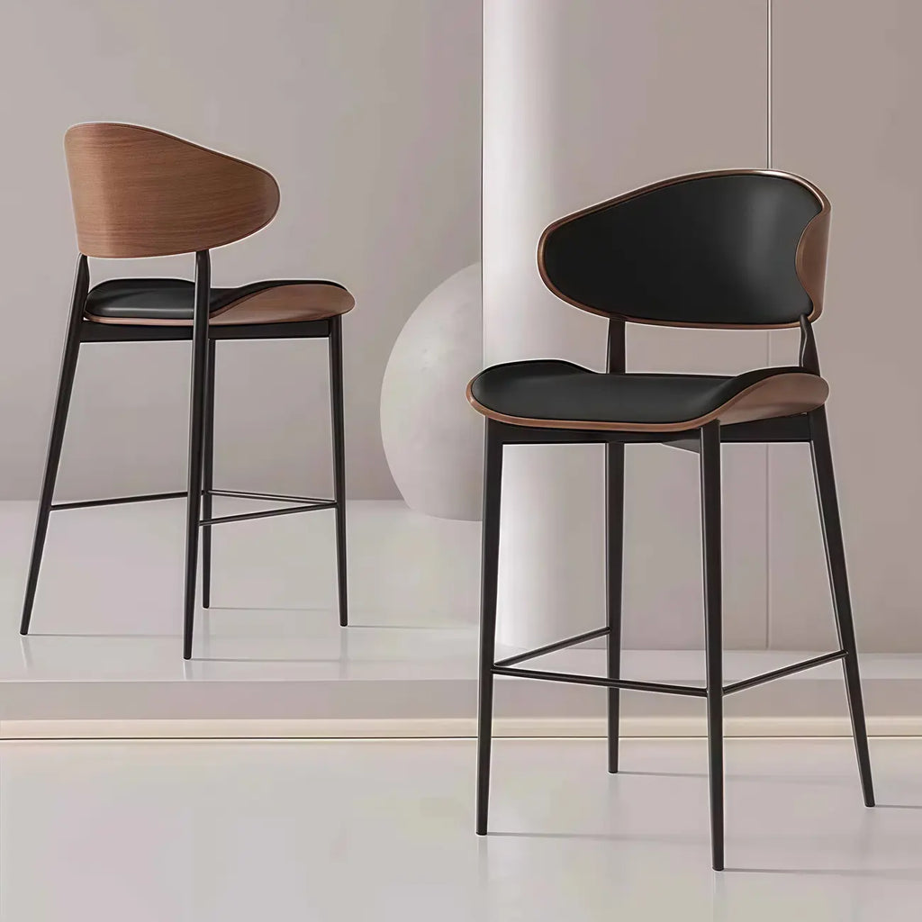 Tabourets de bar modernes en métal noir et cuir, hauteur comptoir