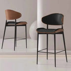 Tabourets de bar modernes en métal noir et cuir, hauteur comptoir