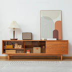 Meuble TV long scandinave en bois de cerisier avec porte