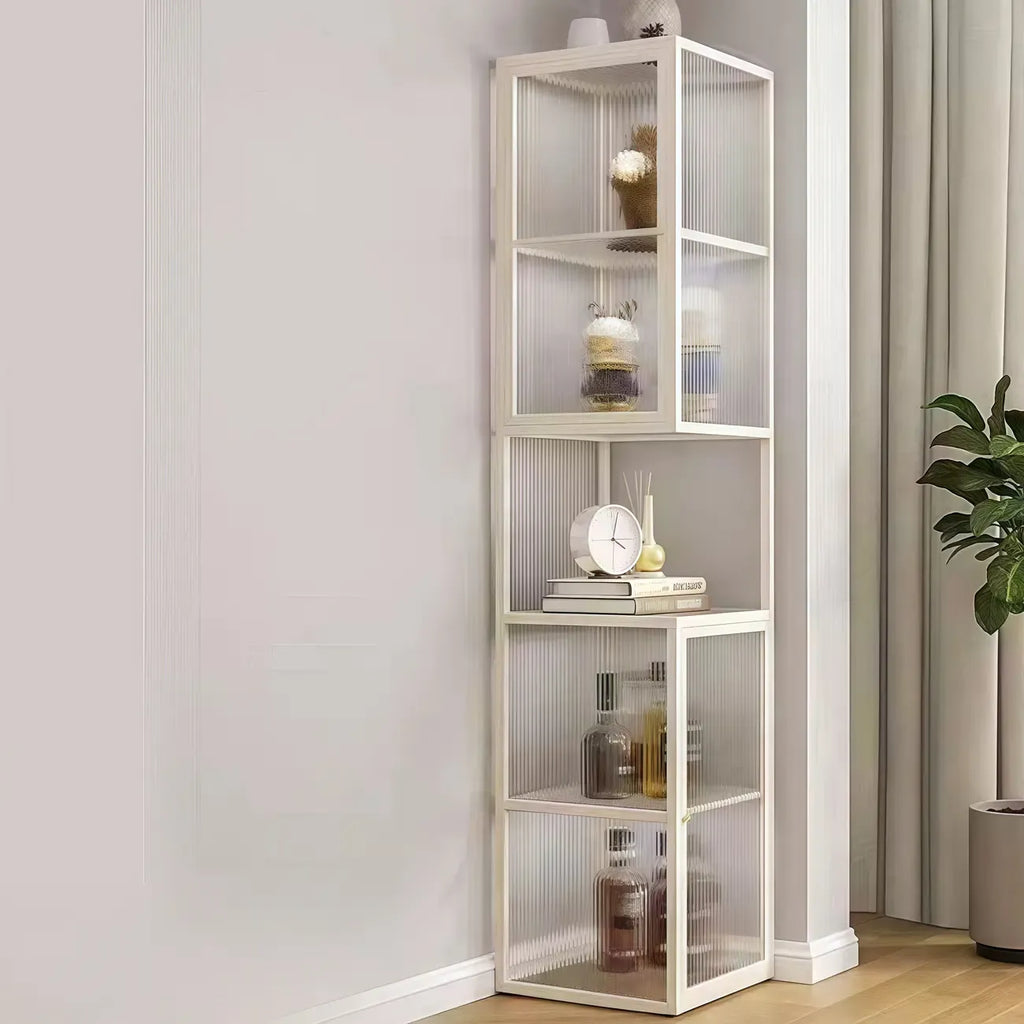 Vitrine moderne sur pied à 4 étagères en métal avec portes vitrées