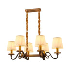 Lampadario a sospensione moderno regolabile color oro con paralume in tessuto