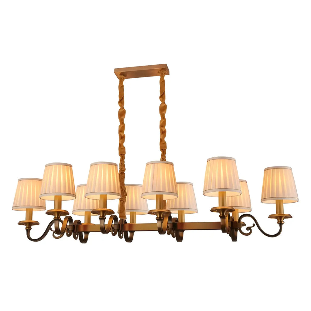 Lampadario a sospensione moderno regolabile color oro con paralume in tessuto