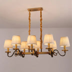 Lampadario a sospensione moderno regolabile color oro con paralume in tessuto