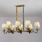 Lampadario a sospensione moderno regolabile color oro con paralume in tessuto