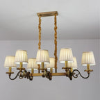 Lampadario a sospensione moderno regolabile color oro con paralume in tessuto