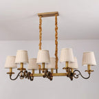 Lampadario a sospensione moderno regolabile color oro con paralume in tessuto