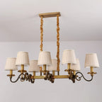 Lampadario a sospensione moderno regolabile color oro con paralume in tessuto