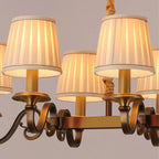 Lampadario a sospensione moderno regolabile color oro con paralume in tessuto
