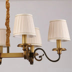 Lampadario a sospensione moderno regolabile color oro con paralume in tessuto