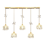 Suspension moderne en acier doré, verre et cristal pour cuisine